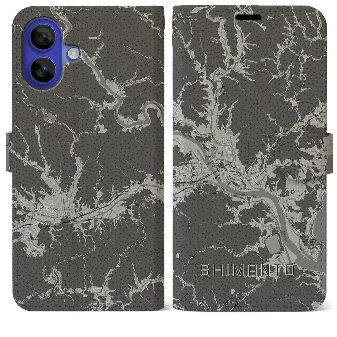 【四万十(高知県)】地図柄iPhoneケース(手帳タイプ)モノトーン・iPhone 16 Pro Max 用