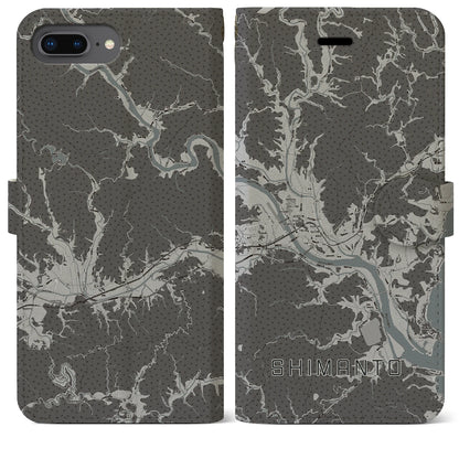 【四万十（高知県）】地図柄iPhoneケース（手帳タイプ）モノトーン・iPhone 8Plus /7Plus / 6sPlus / 6Plus 用