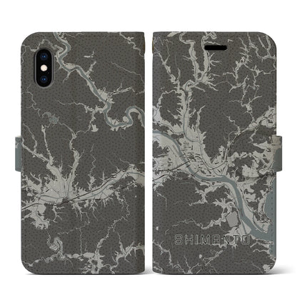 【四万十（高知県）】地図柄iPhoneケース（手帳タイプ）モノトーン・iPhone XS / X 用