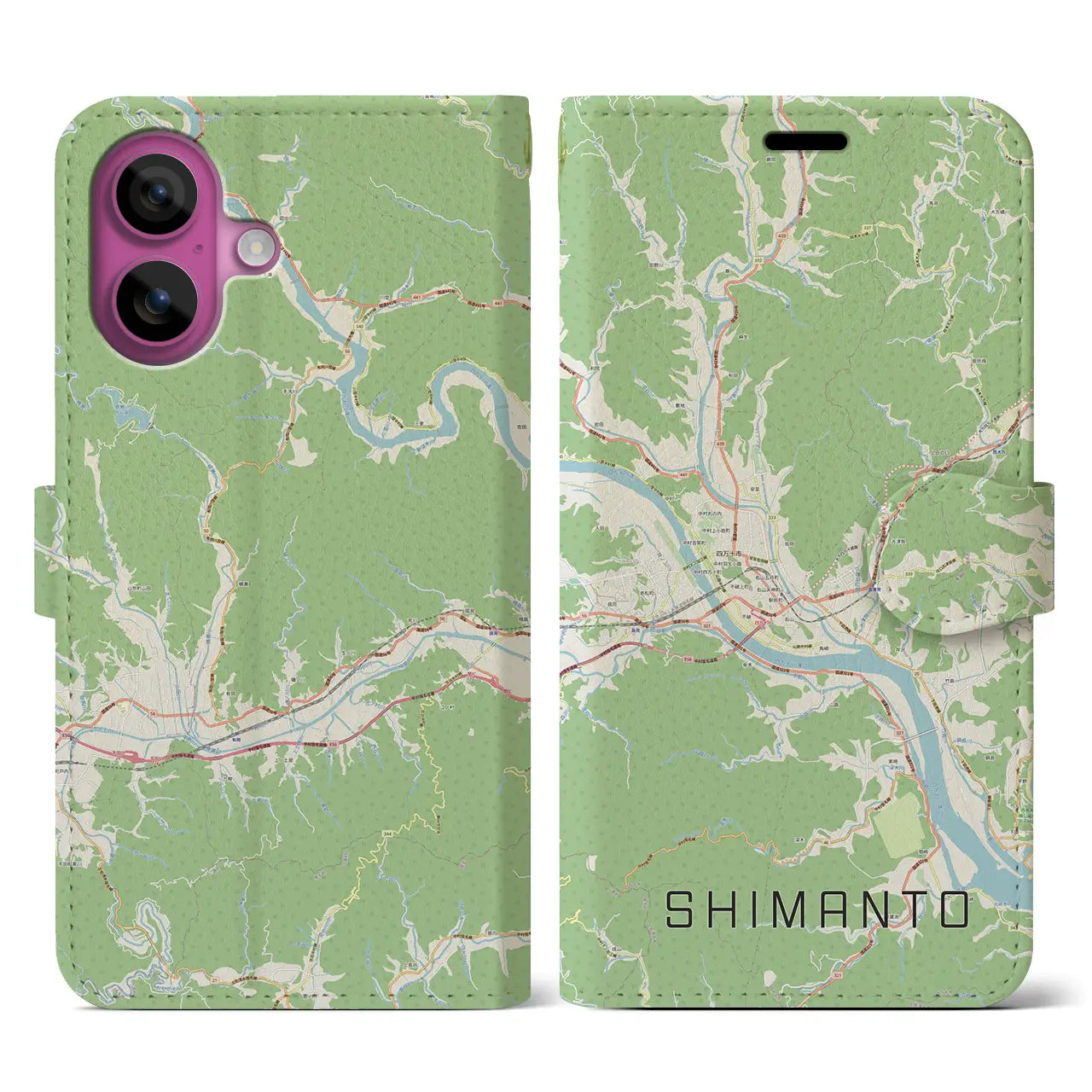 【四万十（高知県）】地図柄iPhoneケース（手帳タイプ）ナチュラル・iPhone 16 Pro 用