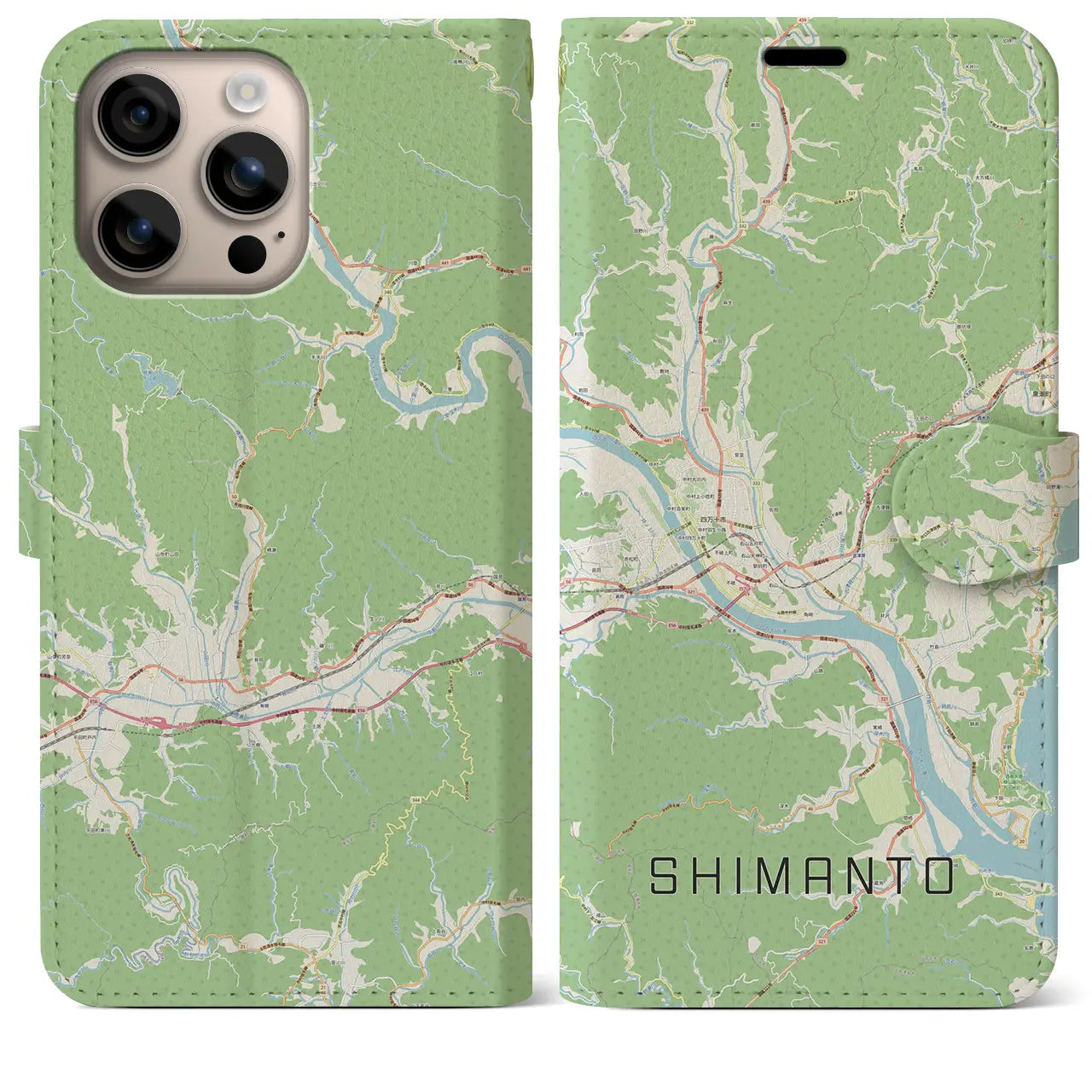 【四万十（高知県）】地図柄iPhoneケース（手帳タイプ）ナチュラル・iPhone 16 Plus 用