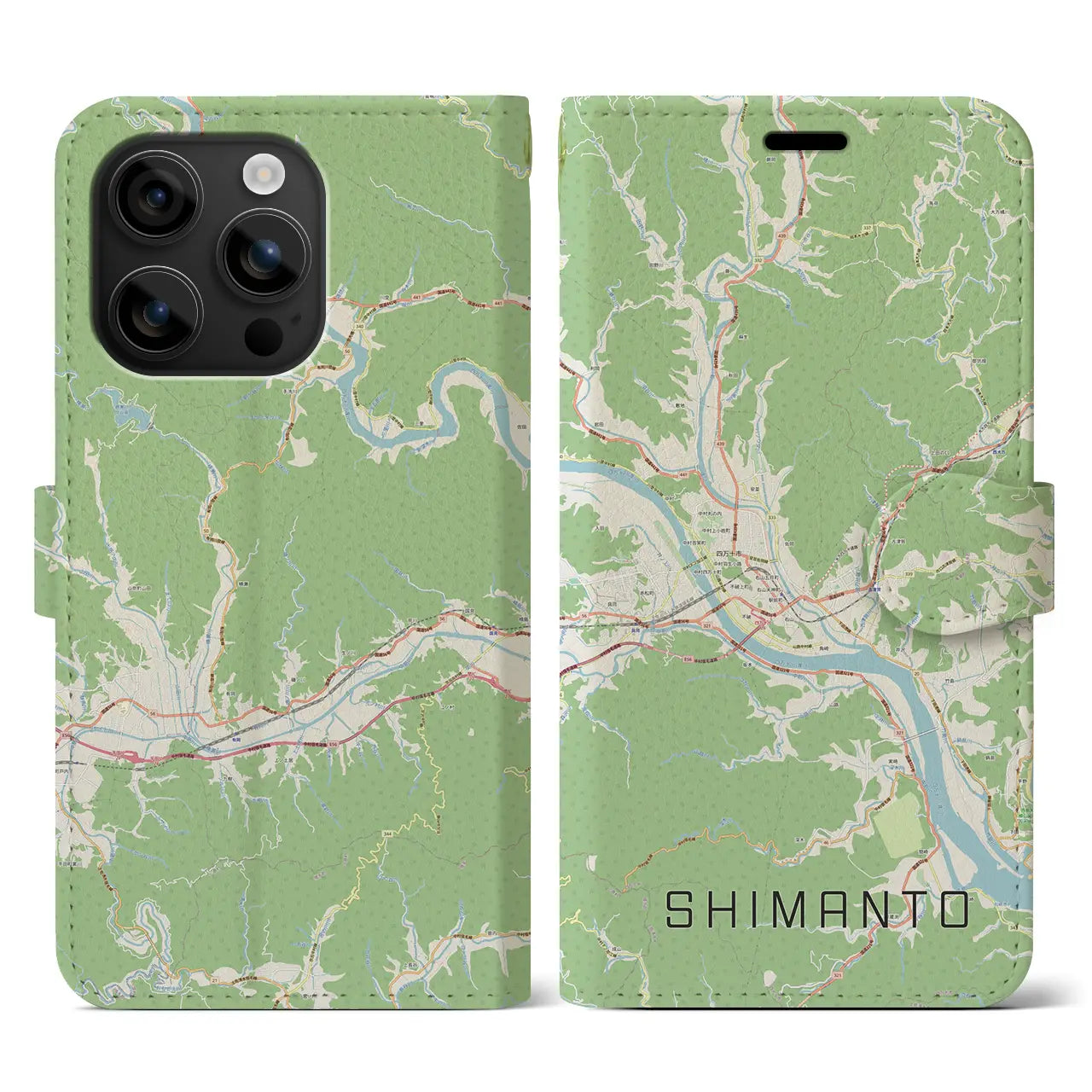 【四万十（高知県）】地図柄iPhoneケース（手帳タイプ）ナチュラル・iPhone 16 用