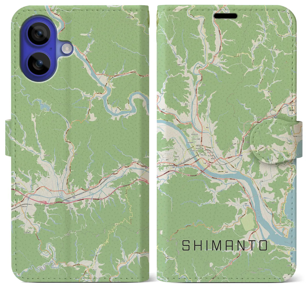 【四万十（高知県）】地図柄iPhoneケース（手帳タイプ）ナチュラル・iPhone 16 Pro Max 用