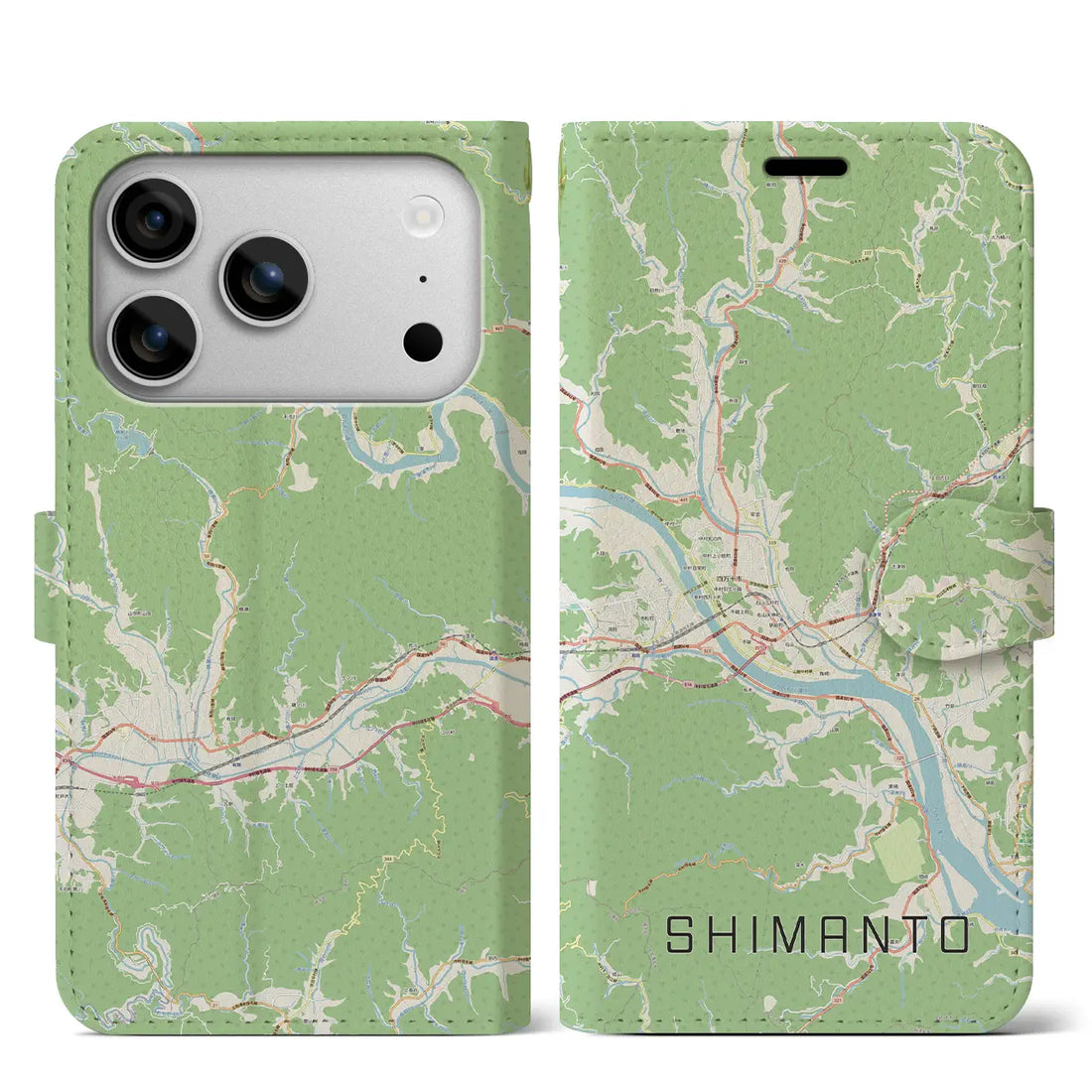 【四万十(高知県)】地図柄iPhoneケース(手帳タイプ)モノトーン・iPhone 17 Pro Max 用
