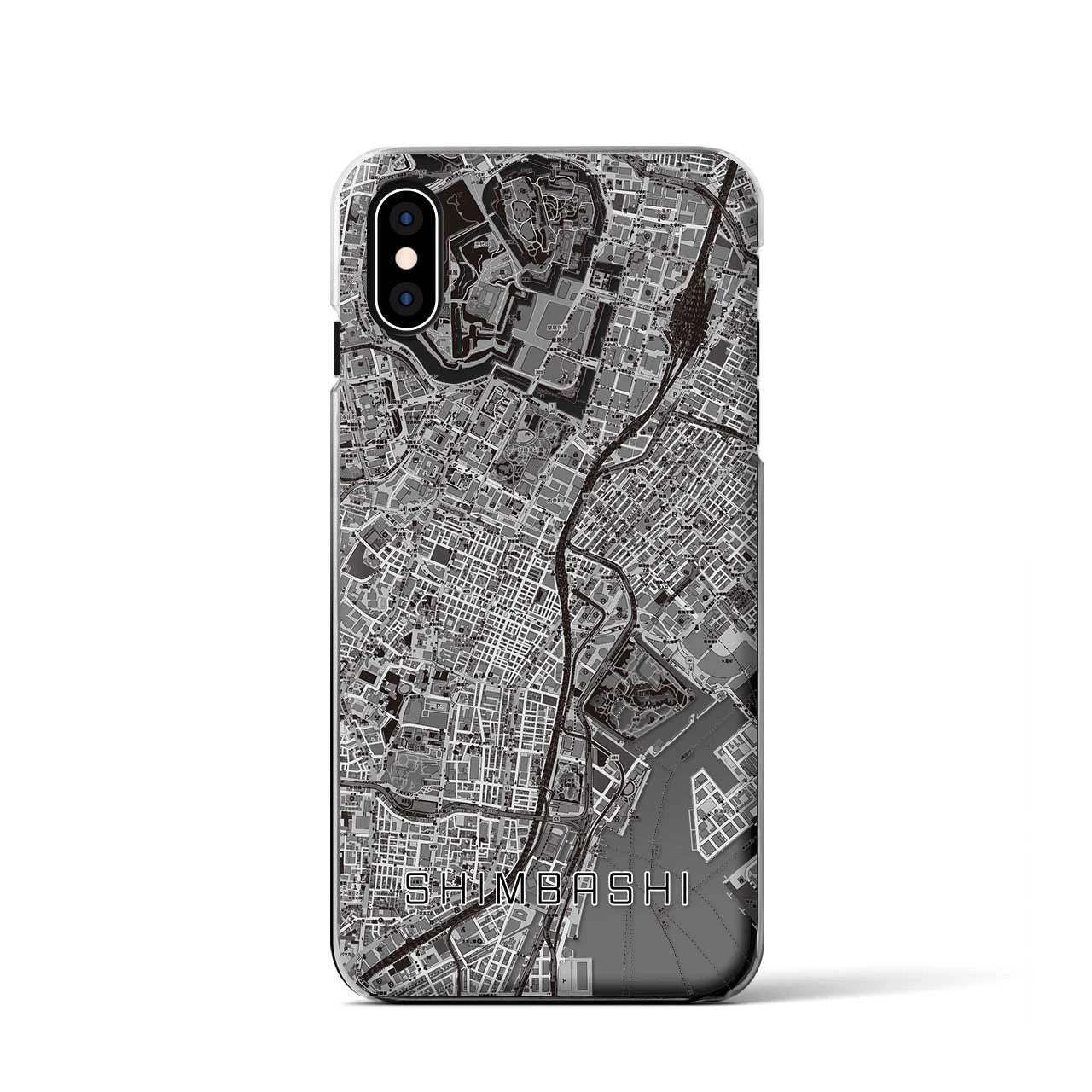 【新橋（東京都）】地図柄iPhoneケース（クリアタイプ）モノトーン・iPhone XS / X 用