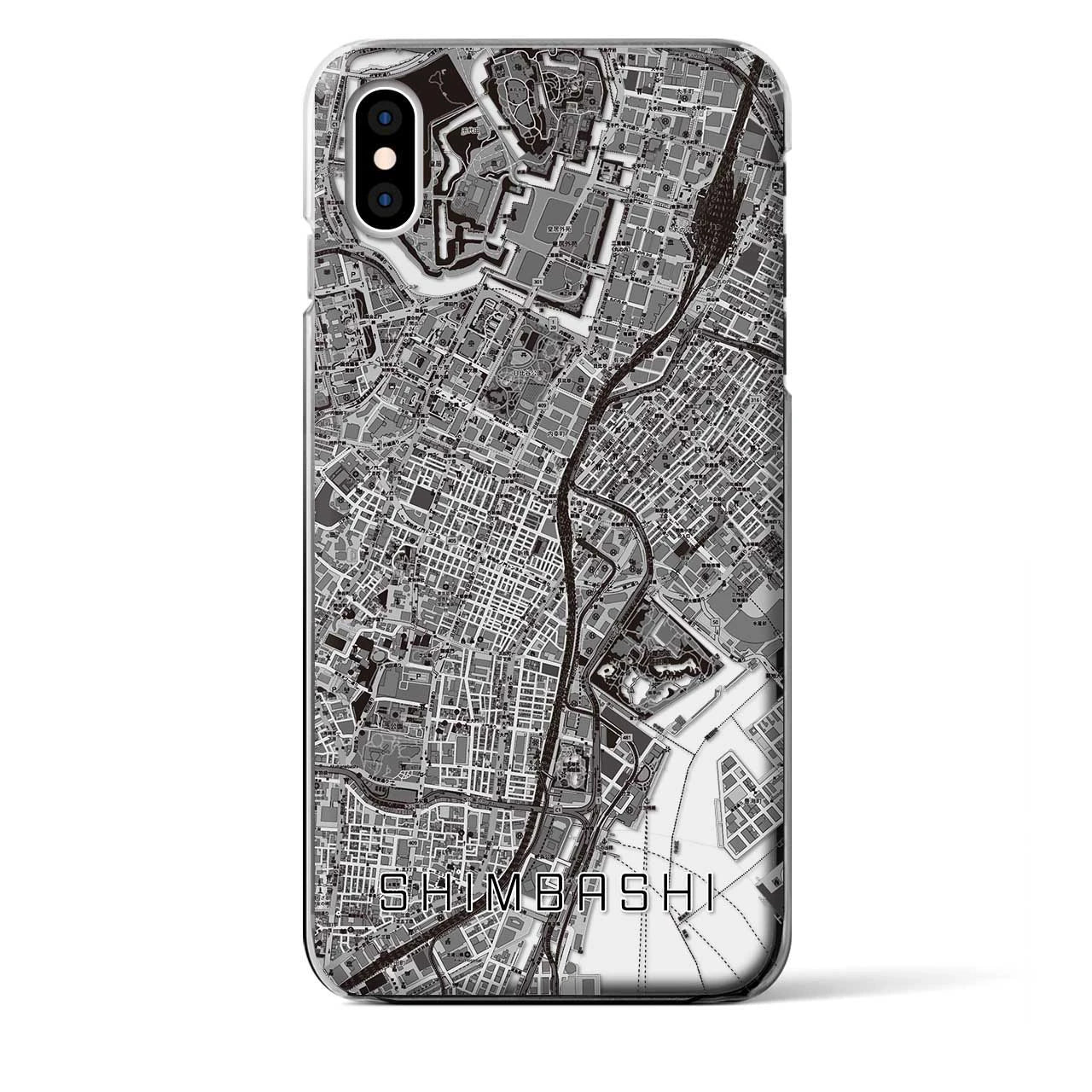 【新橋（東京都）】地図柄iPhoneケース（クリアタイプ）モノトーン・iPhone XS Max 用