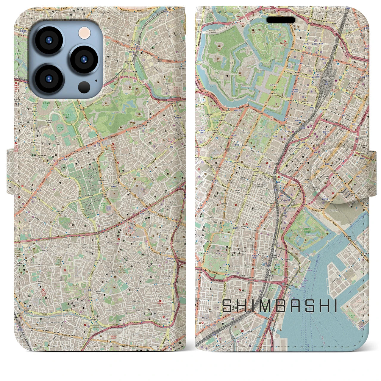 【新橋】地図柄iPhoneケース（手帳両面タイプ・ナチュラル）iPhone 13 Pro Max 用