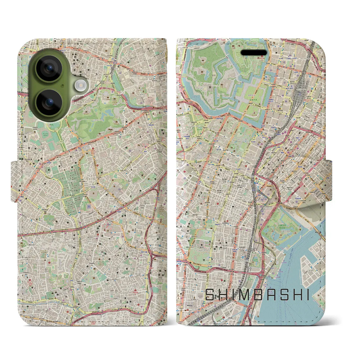 【新橋（東京都）】地図柄iPhoneケース（手帳タイプ）モノトーン・iPhone 17 Pro Max 用