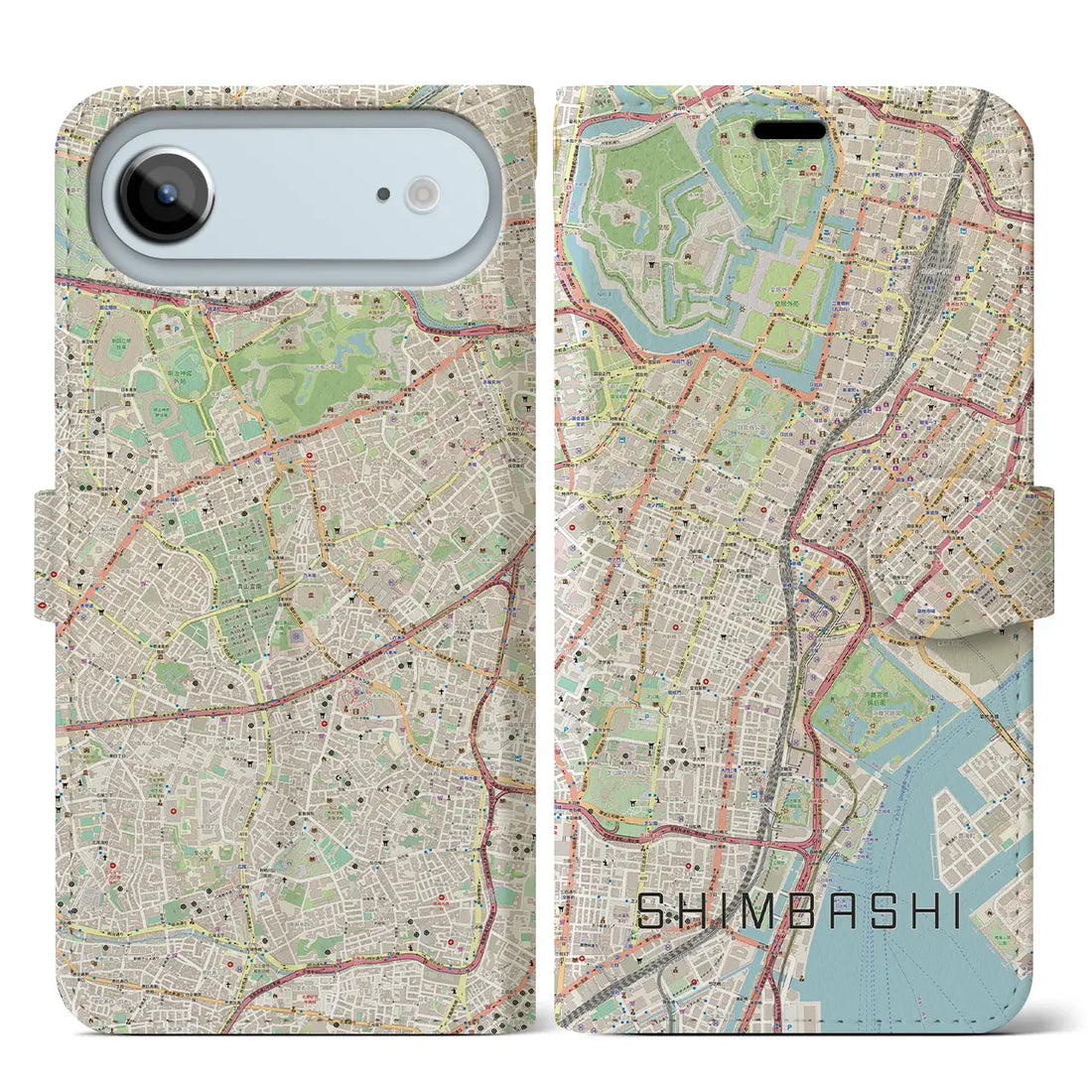 【新橋（東京都）】地図柄iPhoneケース（手帳タイプ）ナチュラル・iPhone 17 Pro Max 用