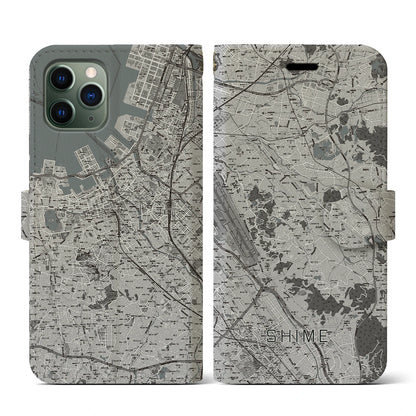 【志免（福岡県）】地図柄iPhoneケース（手帳タイプ）モノトーン・iPhone 11 Pro 用