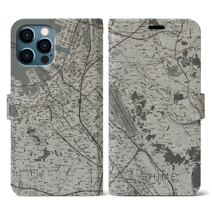 【志免（福岡県）】地図柄iPhoneケース（手帳タイプ）モノトーン・iPhone 12 / 12 Pro 用