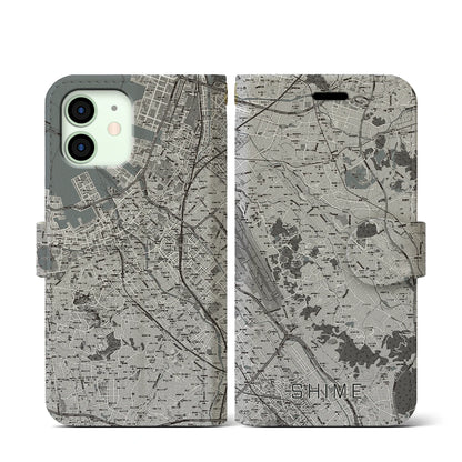 【志免（福岡県）】地図柄iPhoneケース（手帳タイプ）モノトーン・iPhone 12 mini 用