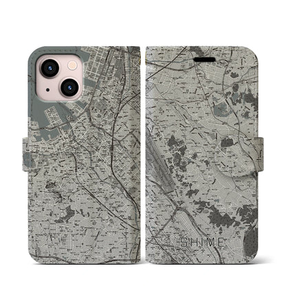 【志免（福岡県）】地図柄iPhoneケース（手帳タイプ）モノトーン・iPhone 13 mini 用