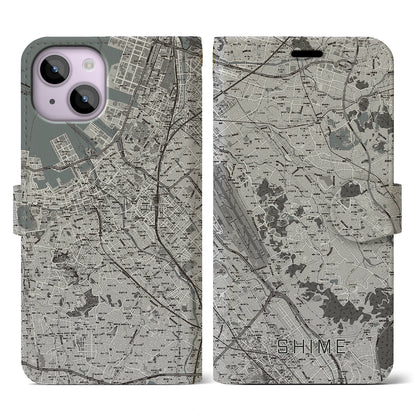 【志免（福岡県）】地図柄iPhoneケース（手帳タイプ）モノトーン・iPhone 14 用