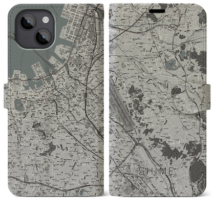 【志免（福岡県）】地図柄iPhoneケース（手帳タイプ）モノトーン・iPhone 14 Plus 用