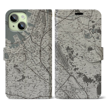 【志免（福岡県）】地図柄iPhoneケース（手帳タイプ）モノトーン・iPhone 15 用