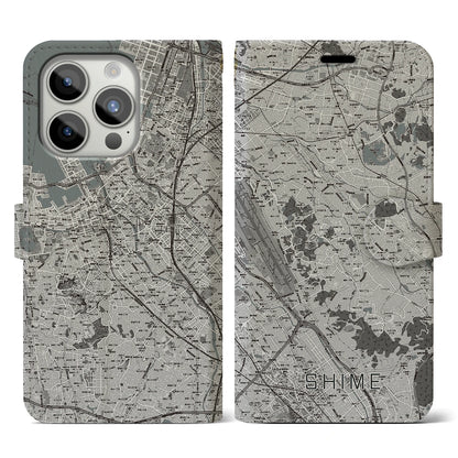 【志免（福岡県）】地図柄iPhoneケース（手帳タイプ）モノトーン・iPhone 15 Pro 用