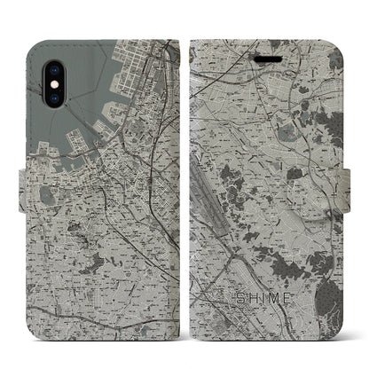 【志免（福岡県）】地図柄iPhoneケース（手帳タイプ）モノトーン・iPhone XS / X 用