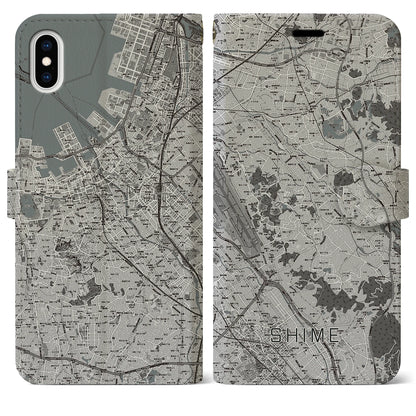 【志免（福岡県）】地図柄iPhoneケース（手帳タイプ）モノトーン・iPhone XS Max 用