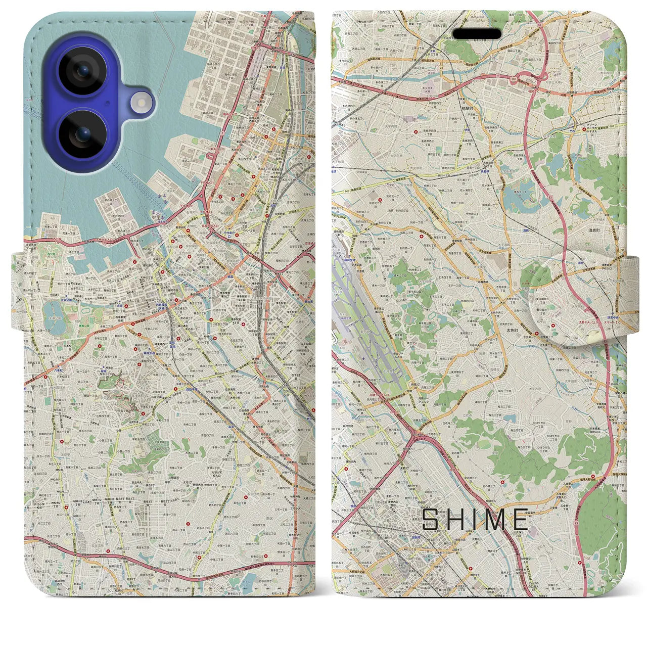 【志免（福岡県）】地図柄iPhoneケース（手帳タイプ）ナチュラル・iPhone 16 Pro Max 用