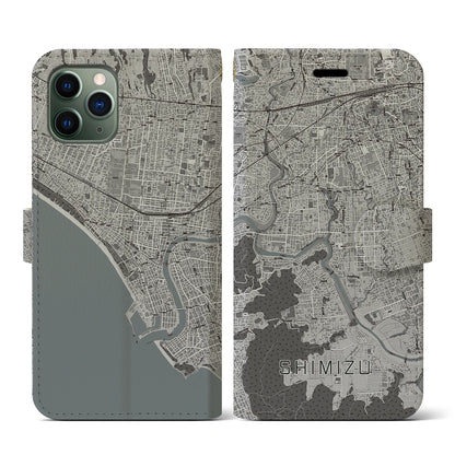 【清水（静岡県清水町）】地図柄iPhoneケース（手帳タイプ）モノトーン・iPhone 11 Pro 用