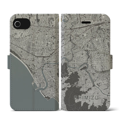 【清水（静岡県清水町）】地図柄iPhoneケース（手帳タイプ）モノトーン・iPhone SE（第3 / 第2世代） / 8 / 7 / 6s / 6 用