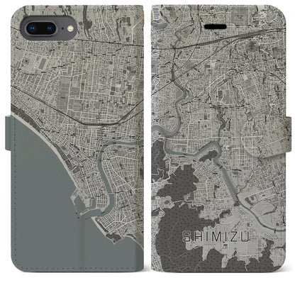 【清水（静岡県清水町）】地図柄iPhoneケース（手帳タイプ）モノトーン・iPhone 8Plus /7Plus / 6sPlus / 6Plus 用
