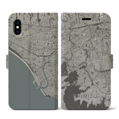 【清水（静岡県清水町）】地図柄iPhoneケース（手帳タイプ）モノトーン・iPhone XS / X 用