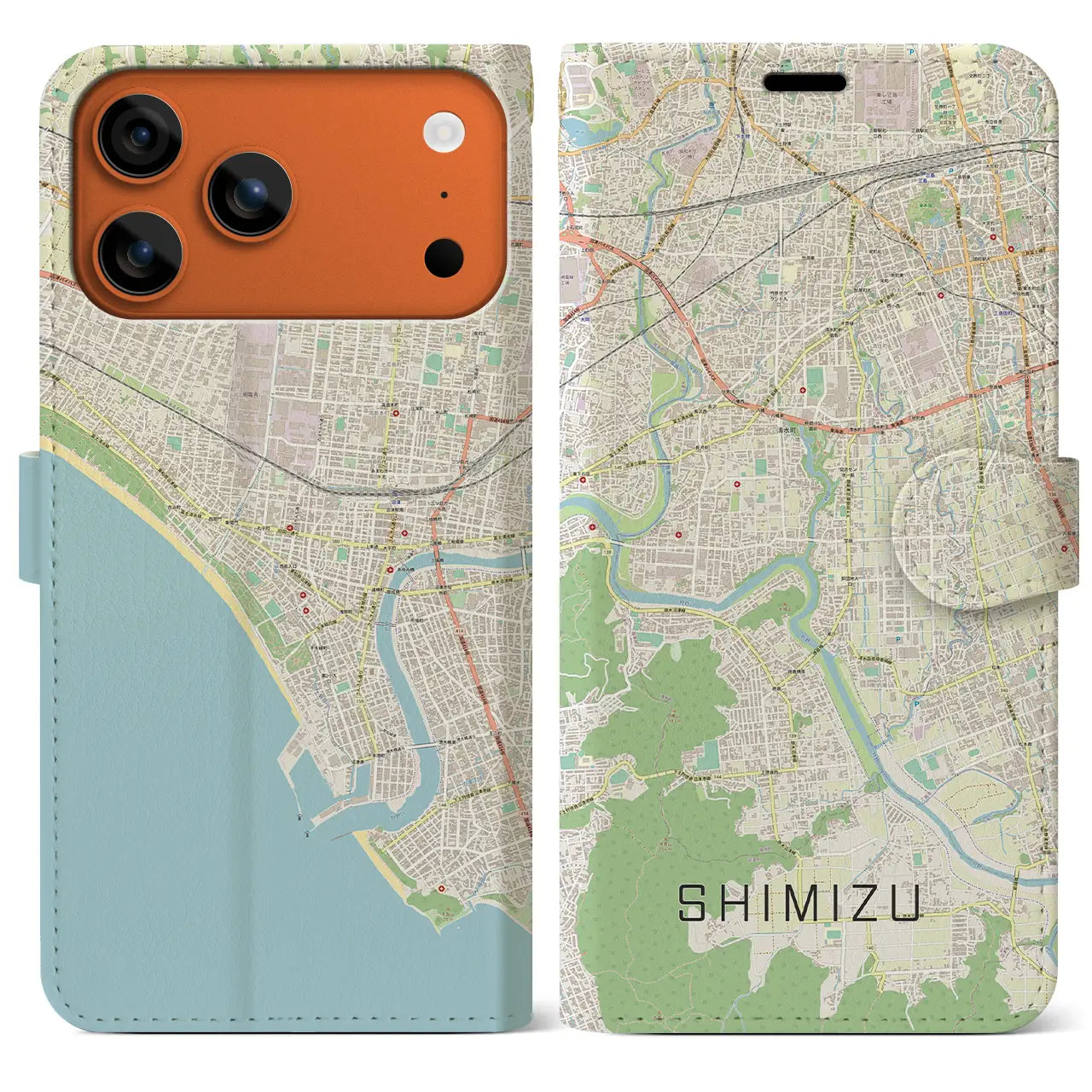 【清水（静岡県清水町）】地図柄iPhoneケース（手帳タイプ）