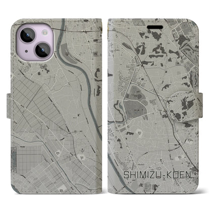 【清水公園（千葉県）】地図柄iPhoneケース（手帳タイプ）モノトーン・iPhone 14 用