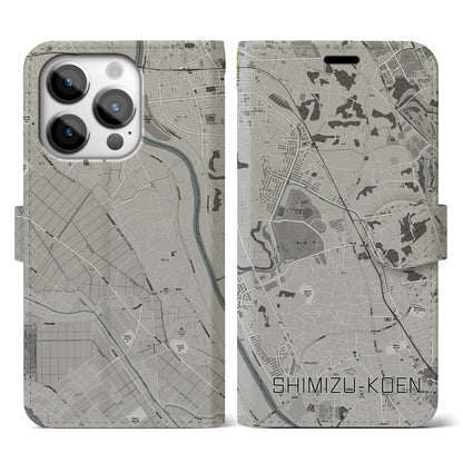 【清水公園（千葉県）】地図柄iPhoneケース（手帳タイプ）モノトーン・iPhone 14 Pro 用