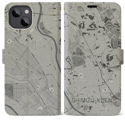 【清水公園（千葉県）】地図柄iPhoneケース（手帳タイプ）モノトーン・iPhone 14 Plus 用