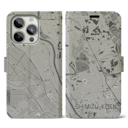 【清水公園（千葉県）】地図柄iPhoneケース（手帳タイプ）モノトーン・iPhone 15 Pro 用
