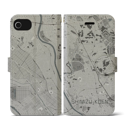 【清水公園（千葉県）】地図柄iPhoneケース（手帳タイプ）モノトーン・iPhone SE（第3 / 第2世代） / 8 / 7 / 6s / 6 用