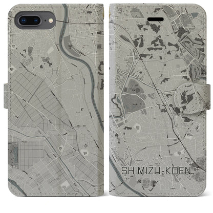 【清水公園（千葉県）】地図柄iPhoneケース（手帳タイプ）モノトーン・iPhone 8Plus /7Plus / 6sPlus / 6Plus 用