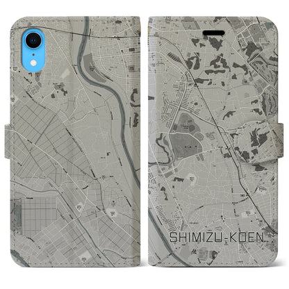 【清水公園（千葉県）】地図柄iPhoneケース（手帳タイプ）モノトーン・iPhone XR 用