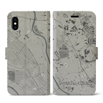 【清水公園（千葉県）】地図柄iPhoneケース（手帳タイプ）モノトーン・iPhone XS / X 用