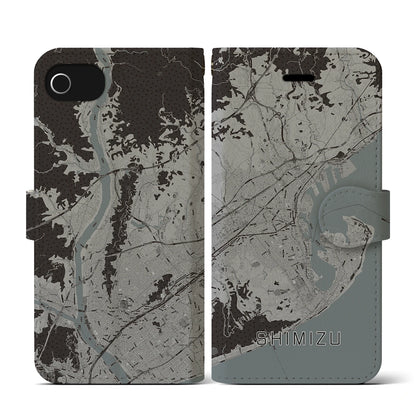 【清水（静岡県）】地図柄iPhoneケース（手帳タイプ）モノトーン・iPhone SE（第3 / 第2世代） / 8 / 7 / 6s / 6 用