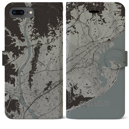 【清水（静岡県）】地図柄iPhoneケース（手帳タイプ）モノトーン・iPhone 8Plus /7Plus / 6sPlus / 6Plus 用