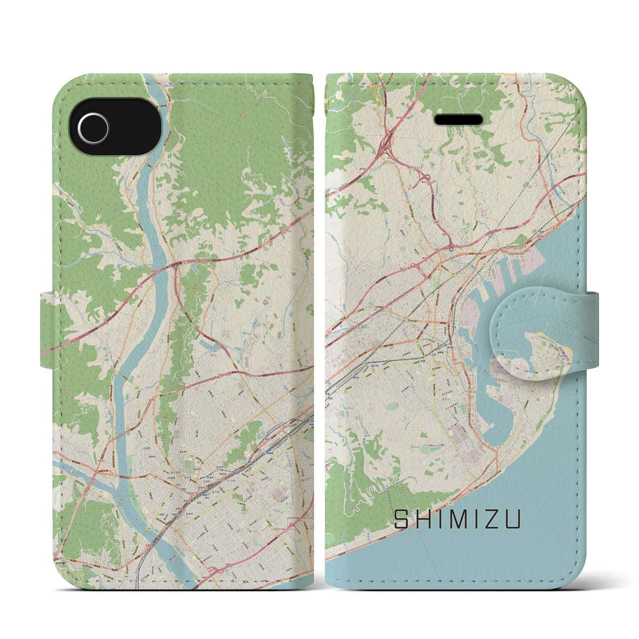 【清水】地図柄iPhoneケース（手帳両面タイプ・ナチュラル）iPhone SE（第3 / 第2世代） / 8 / 7 / 6s / 6 用