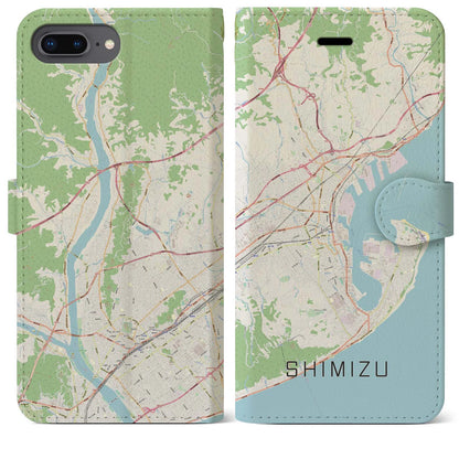 【清水（静岡県）】地図柄iPhoneケース（手帳タイプ）ナチュラル・iPhone 8Plus /7Plus / 6sPlus / 6Plus 用