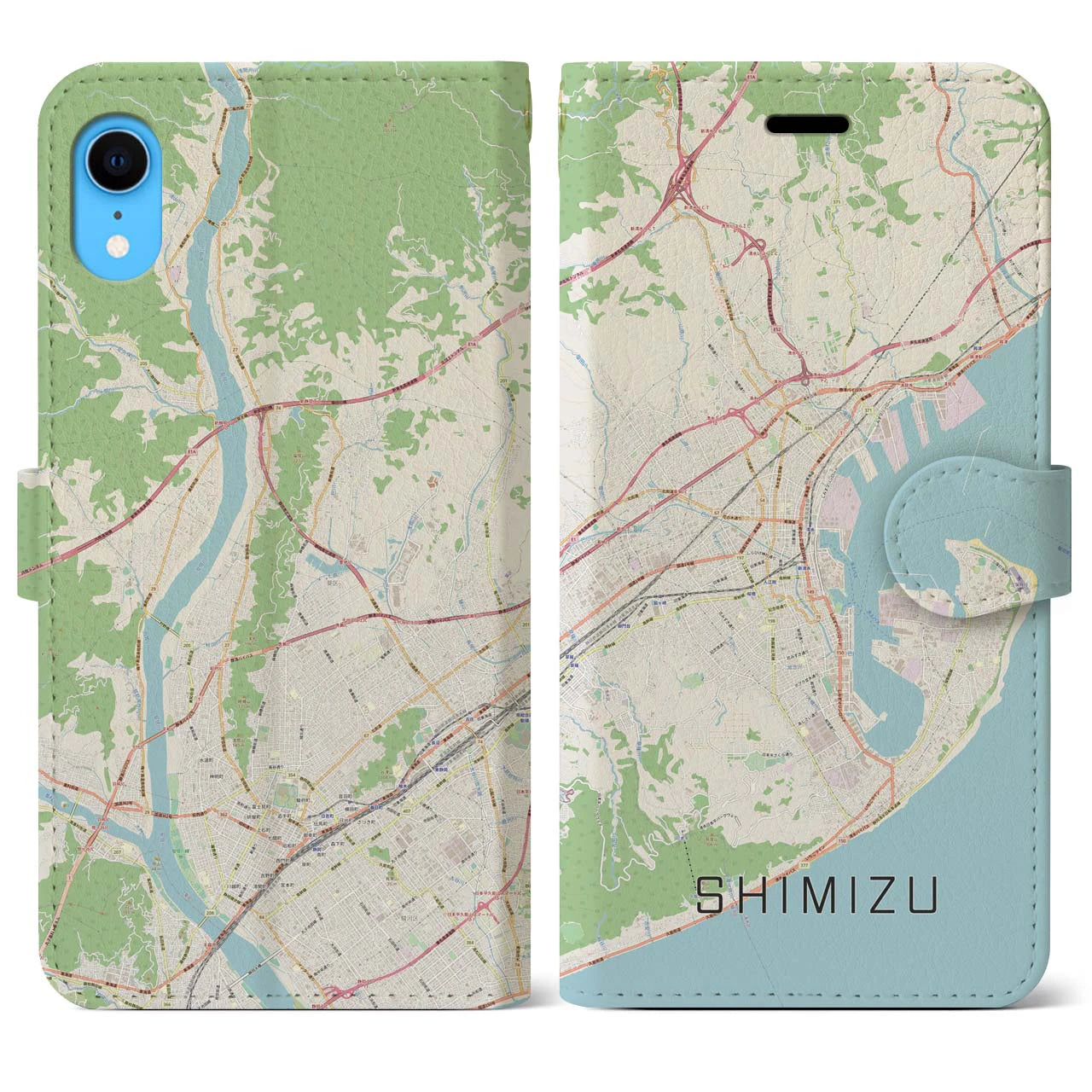 【清水】地図柄iPhoneケース（手帳両面タイプ・ナチュラル）iPhone XR 用