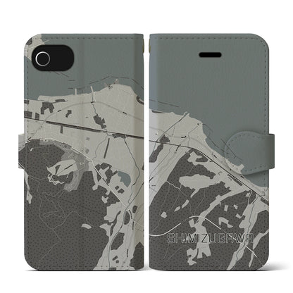 【清水川（青森県）】地図柄iPhoneケース（手帳タイプ）モノトーン・iPhone SE（第3 / 第2世代） / 8 / 7 / 6s / 6 用