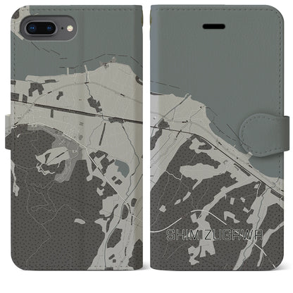 【清水川（青森県）】地図柄iPhoneケース（手帳タイプ）モノトーン・iPhone 8Plus /7Plus / 6sPlus / 6Plus 用