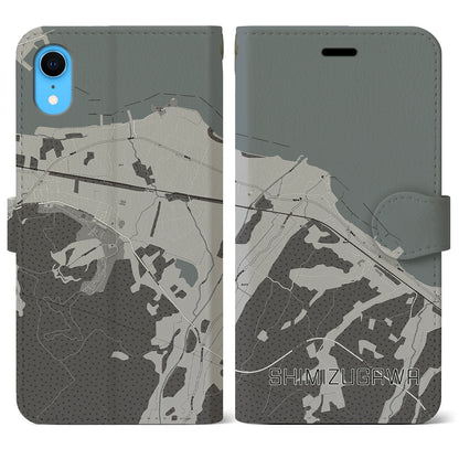 【清水川（青森県）】地図柄iPhoneケース（手帳タイプ）モノトーン・iPhone XR 用