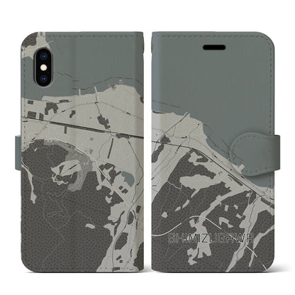 【清水川（青森県）】地図柄iPhoneケース（手帳タイプ）モノトーン・iPhone XS / X 用