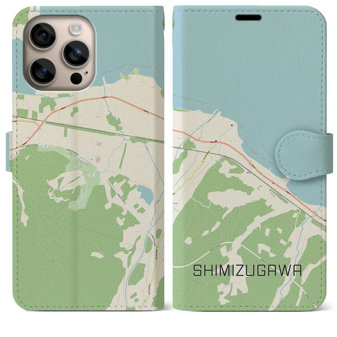 【清水川（青森県）】地図柄iPhoneケース（手帳タイプ）ナチュラル・iPhone 16 Plus 用