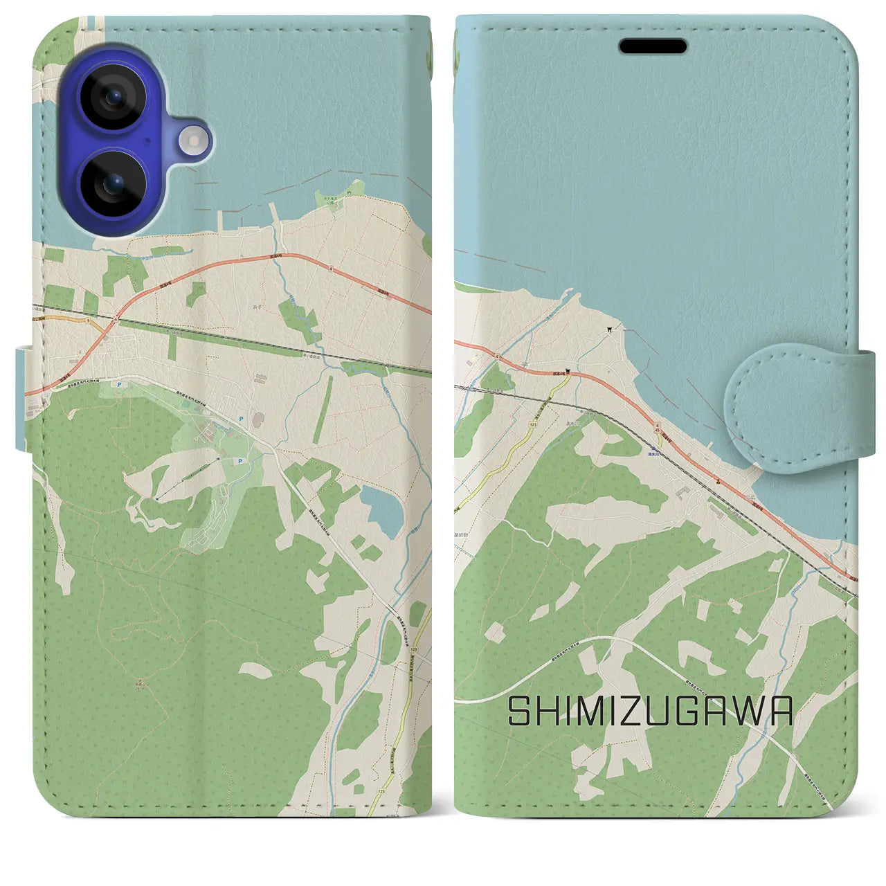 【清水川（青森県）】地図柄iPhoneケース（手帳タイプ）ナチュラル・iPhone 16 Pro Max 用