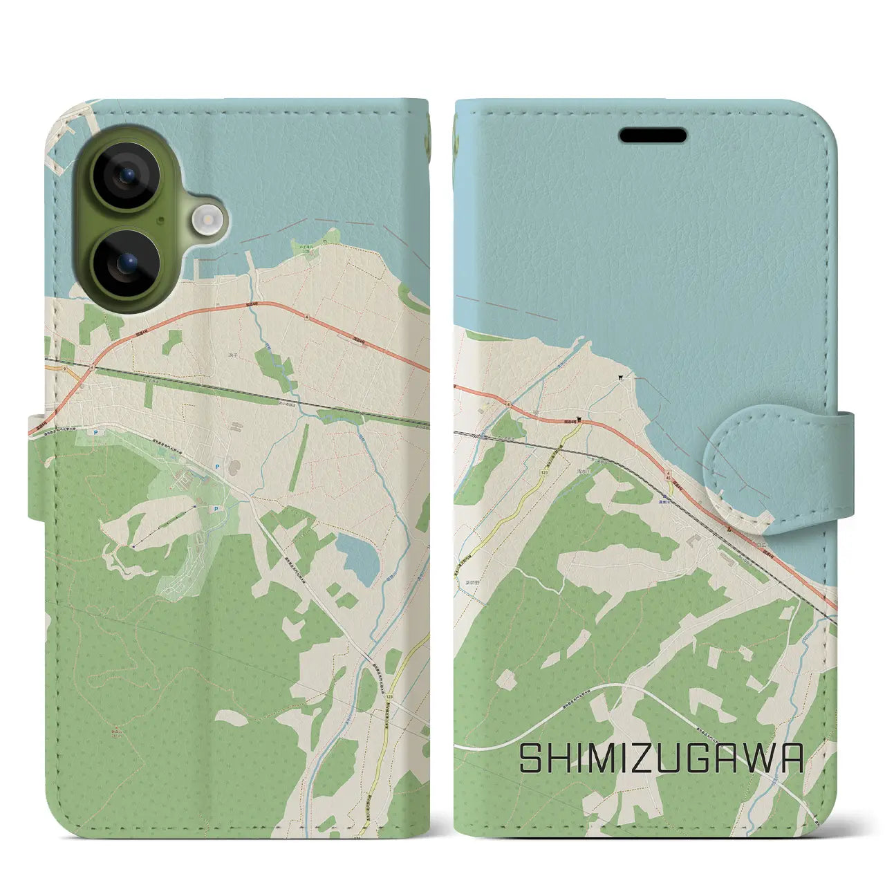 【清水川（青森県）】地図柄iPhoneケース（手帳タイプ）
