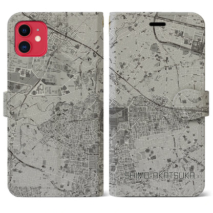【下赤塚（東京都）】地図柄iPhoneケース（手帳タイプ）モノトーン・iPhone 11 用